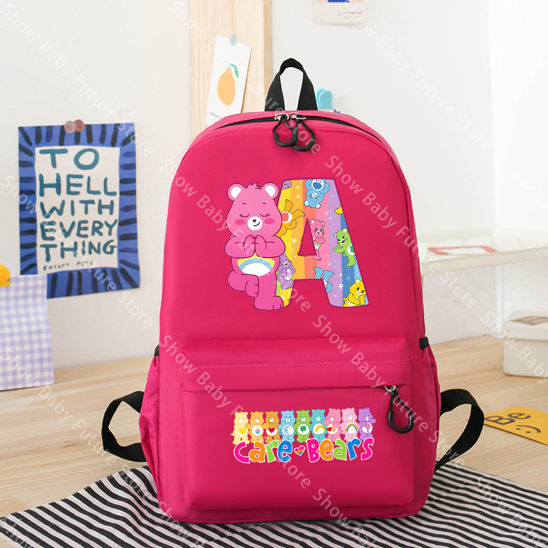 School Backpack Teen - ケアベアーズアニメガールズバックパック大人用レターA-Zティーン学生リュックサック大容量スクールバッグ旅行ナップサックスクールブックバッグ