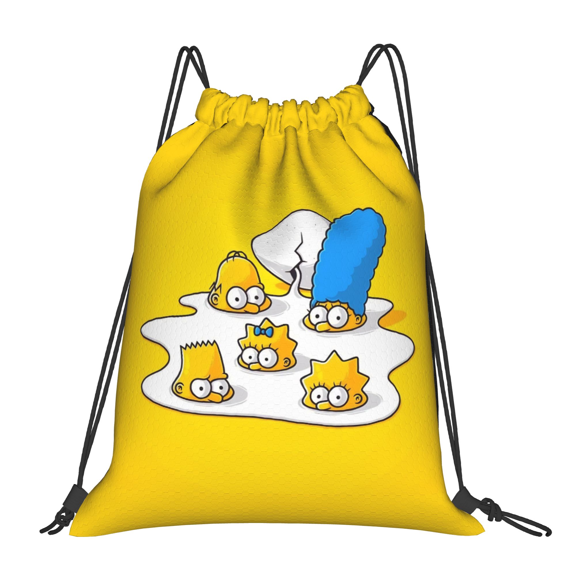 Drawstring Gym Bag - シンプソンズ風カートゥーン柄巾着バックパック、ジムスポーツ用防水ストリングバッグ、運動用バッグ