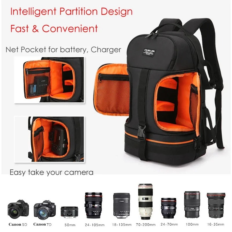 Laptop Backpack 15.6 - 防水ビデオカメラバックパック、反射ストライプ付き、耐衝撃性ソフトパッド入り三脚ケース、15.6インチノートパソコン用フォトバッグ