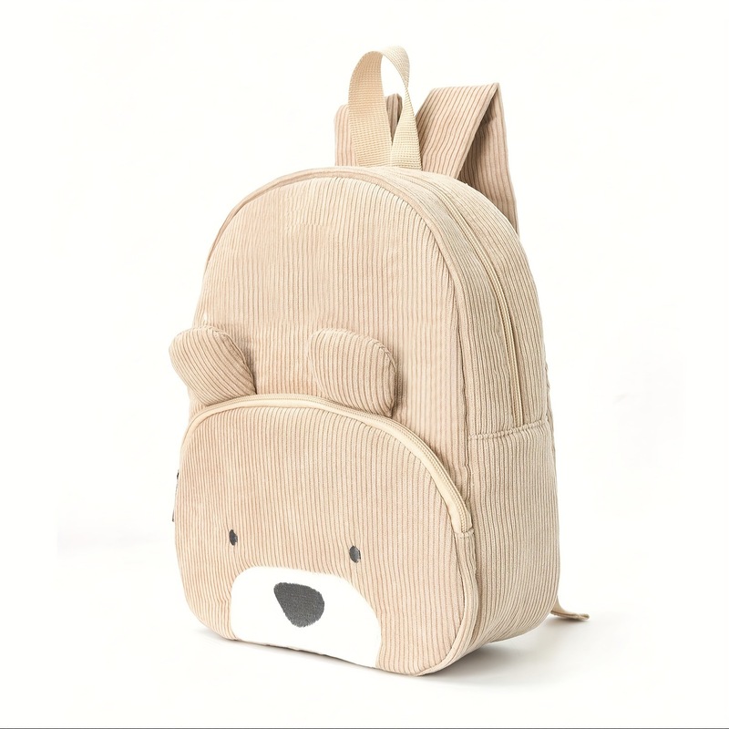 小学生向けキュートなクマ柄コーデュロイリュックサック、おしゃ - Canvas Backpack Casual のレビューと価格