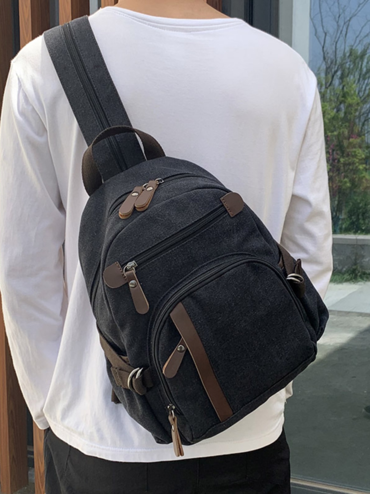 小さなキャンバスバックパックメンズスポーツ多機能チェストバッ - Canvas Backpack Casual のレビューと価格