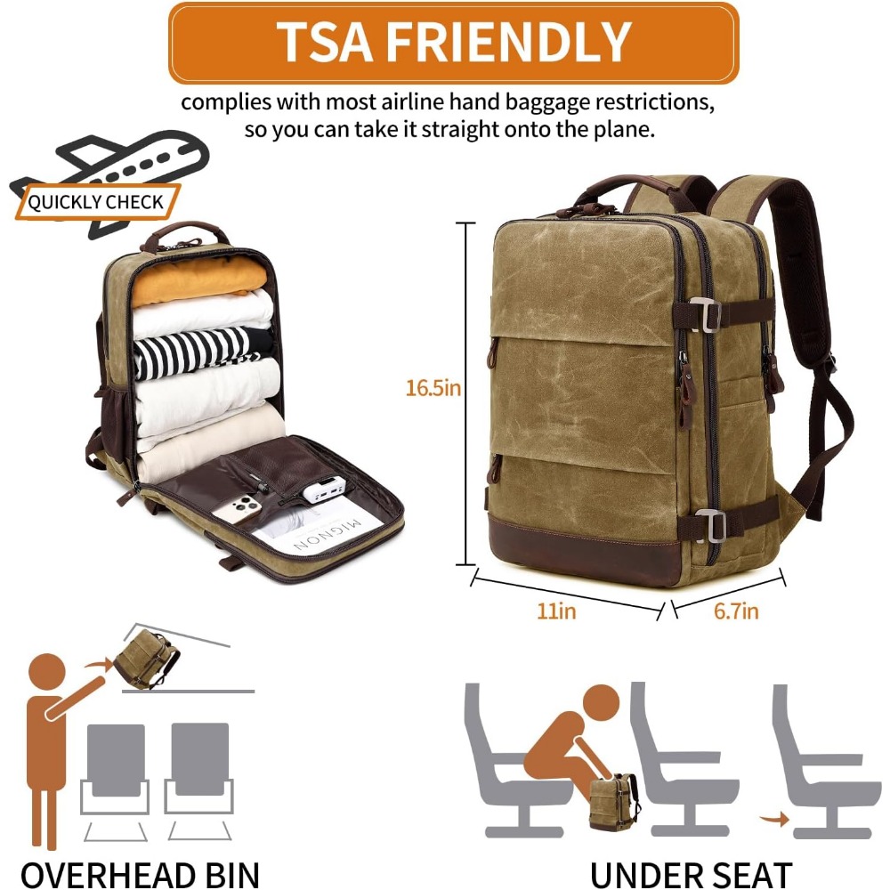 男性用トラベルバックパック - 機内持ち込み可能、フライト承 - Canvas Backpack Casual のレビューと価格
